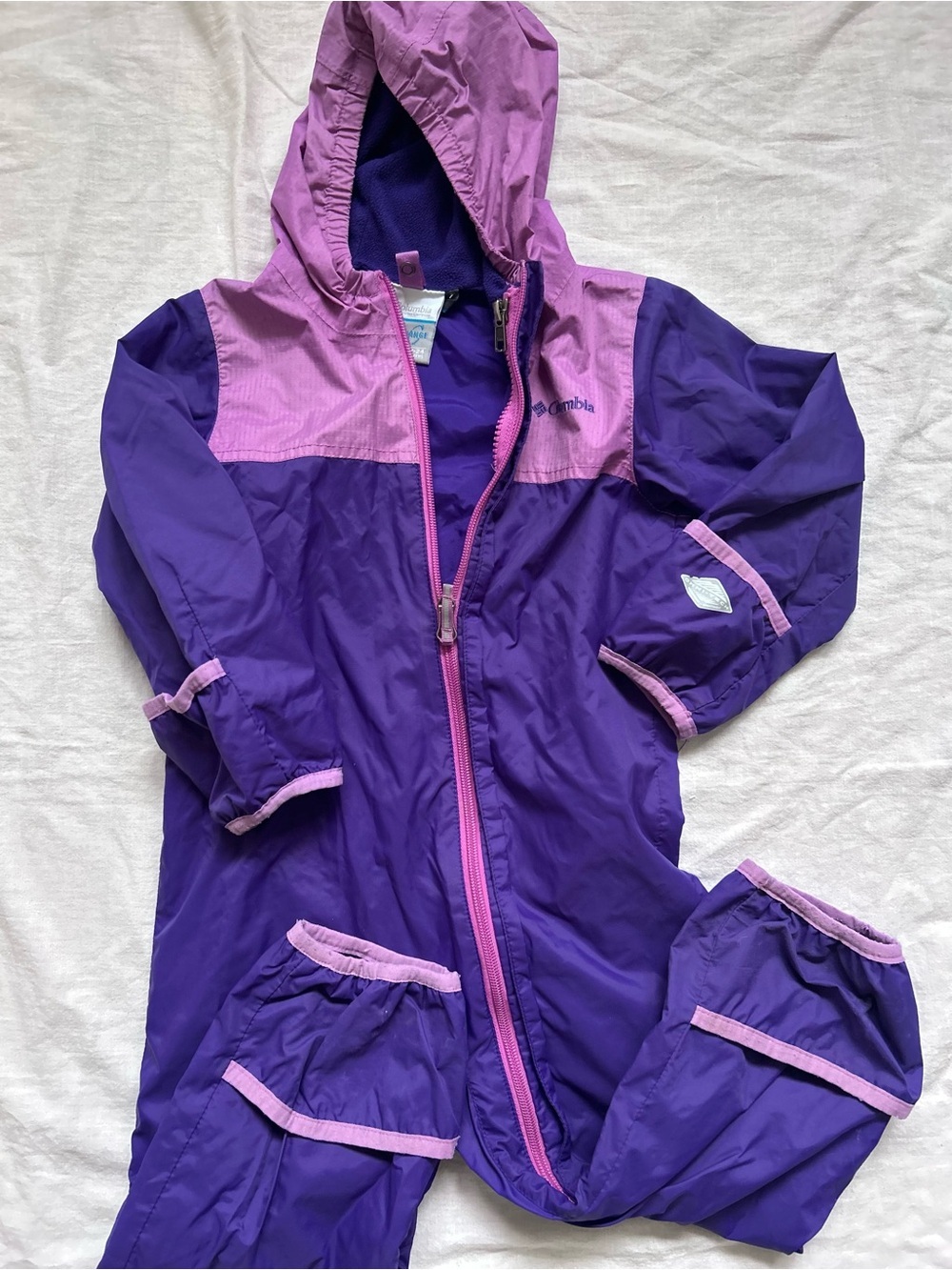 Columbia Purple and Pink Kids' Hooded One-Piece Rain Suit